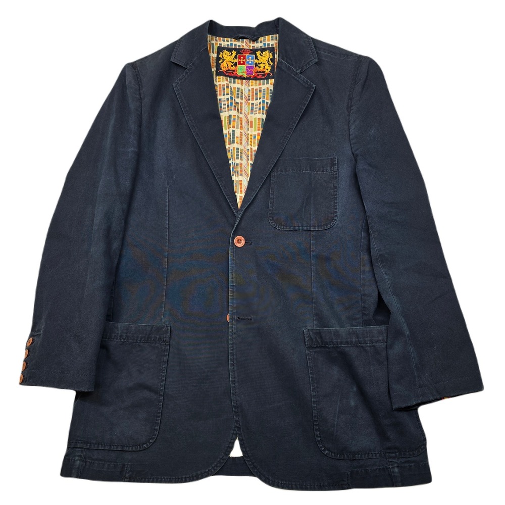 Robert Graham Cotton Sport Coat Mens Medium Navy Blue Novelty‎ Lining Summer